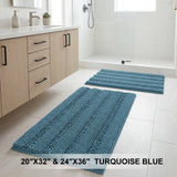 H.Versailtex 2 Pieces  Extra Thick Chenille Striped Pattern Shaggy Bath Rugs Include 1 Rectangle and 1 Toilet Rug