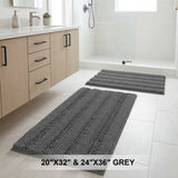 H.Versailtex 2 Pieces  Extra Thick Chenille Striped Pattern Shaggy Bath Rugs Include 1 Rectangle and 1 Toilet Rug