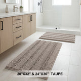 H.Versailtex 2 Pieces  Extra Thick Chenille Striped Pattern Shaggy Bath Rugs Include 1 Rectangle and 1 Toilet Rug