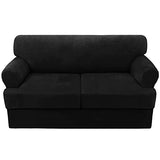PrimeBeau Sofa Cover 3 Pieces T Cushion Loveseat Slipcovers Thick Velvet Couch Cover Furniture Protector Stretch T Cushion Sofa Covers for 2 Cushion Couch with 2 T Cushion Covers Washable