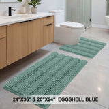 H.Versailtex 2 Pieces Extra Thick Chenille Striped Pattern Shaggy Bath Rugs Include 1 Rectangle and 1 Toilet Rug