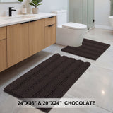H.Versailtex 2 Pieces Extra Thick Chenille Striped Pattern Shaggy Bath Rugs Include 1 Rectangle and 1 Toilet Rug