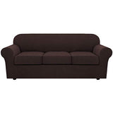 H.VERSAILTEX 4 Piece Stretch Sofa Covers for 3 Cushion Couch Covers for Living Room Furniture Slipcovers (Base Cover Plus 3 Seat Cushion Covers) Upgraded Thicker Jacquard Fabric (Sofa, Chocolate)