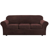 PrimeBeau Velvet 4 Piece High Stretch Sofa Slipcover Sofa Cover Furniture Protector Form Fit Thick Velvet Extra Large Sofa Cover for 3 Cushion Couch Covers