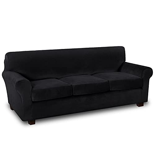 PrimeBeau Real Velvet Plush 4 Piece Stretch Sofa Covers Couch Covers for 3 Cushions Couch Sofa Covers