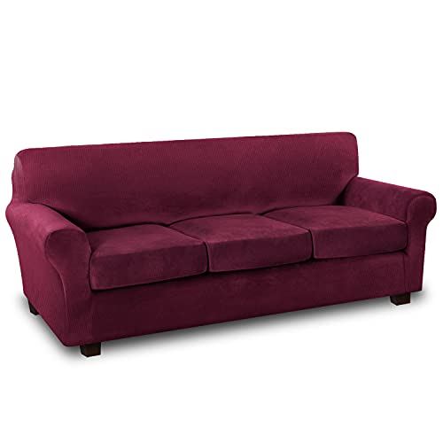 PrimeBeau Real Velvet Plush 4 Piece Stretch Sofa Covers Couch Covers for 3 Cushions Couch Sofa Covers