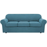 H.VERSAILTEX 4 Piece Stretch Sofa Covers for 3 Cushion Couch Covers for Living Room Furniture Slipcovers (Base Cover Plus 3 Seat Cushion Covers) Upgraded Thicker Jacquard Fabric (Sofa, Storm Blue)