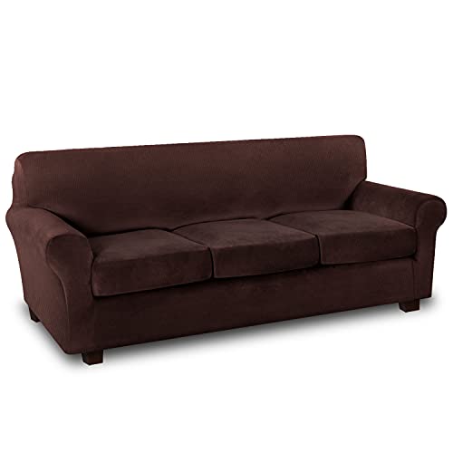 PrimeBeau Real Velvet Plush 4 Piece Stretch Sofa Covers Couch Covers for 3 Cushions Couch Sofa Covers
