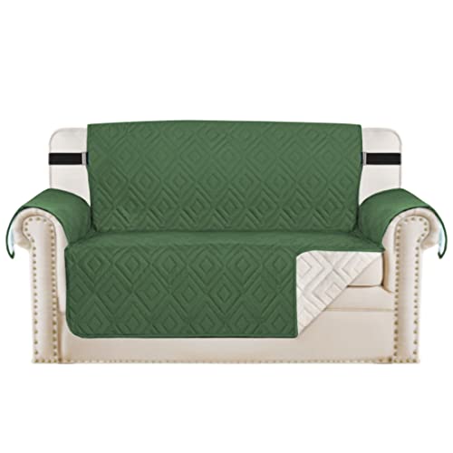 PrimeBeau Reversible Loveseat Cover Furniture Protector Anti-Slip Water Resistant 2 Inch Wide Elastic Straps Couch Covers