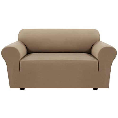 PrimeBeau 2023 Version Loveseat Cover 1-Piece Stretch Couch Covers for 2 Cushion Couch Sofa Cover Spandex Non Slip Soft Form Fit Furniture Protector with Elastic Bottom