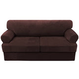 PrimeBeau Sofa Cover 3 Pieces T Cushion Loveseat Slipcovers Thick Velvet Couch Cover Furniture Protector Stretch T Cushion Sofa Covers for 2 Cushion Couch with 2 T Cushion Covers Washable