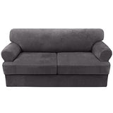 PrimeBeau Sofa Cover 3 Pieces T Cushion Loveseat Slipcovers Thick Velvet Couch Cover Furniture Protector Stretch T Cushion Sofa Covers for 2 Cushion Couch with 2 T Cushion Covers Washable