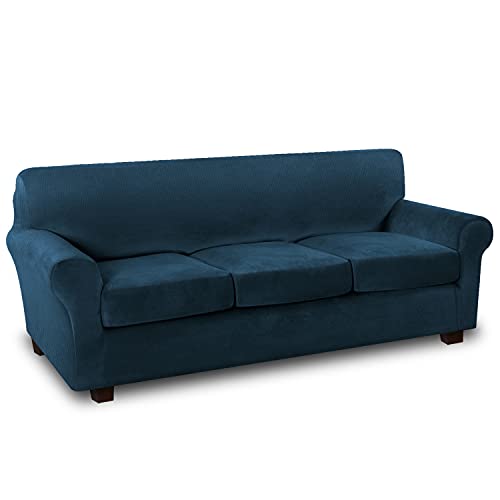 PrimeBeau Real Velvet Plush 4 Piece Stretch Sofa Covers Couch Covers for 3 Cushions Couch Sofa Covers