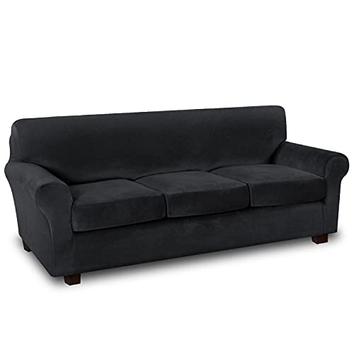 PrimeBeau Real Velvet Plush 4 Piece Stretch Sofa Covers Couch Covers for 3 Cushions Couch Sofa Covers