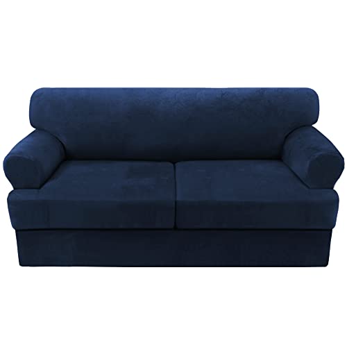 PrimeBeau Sofa Cover 3 Pieces T Cushion Loveseat Slipcovers Thick Velvet Couch Cover Furniture Protector Stretch T Cushion Sofa Covers for 2 Cushion Couch with 2 T Cushion Covers Washable