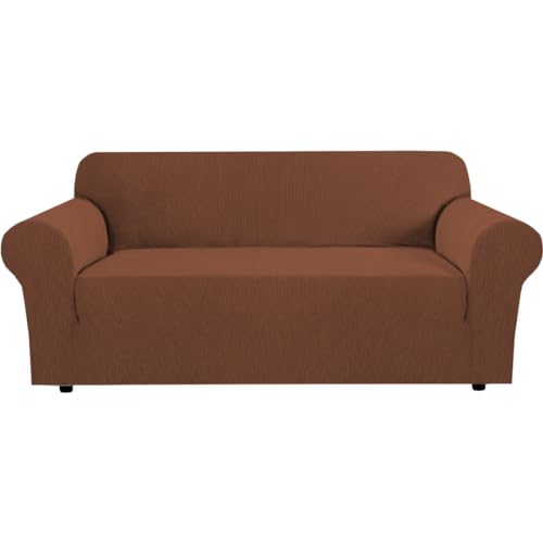 PrimeBeau 1 Piece Slipcovers for 3 Cushion Couch Soft Sofa Covers Washable Feature Thick Checked Jacquard Fabric with Elastic Bottom