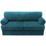 PrimeBeau Sofa Cover 3 Pieces T Cushion Loveseat Slipcovers Thick Velvet Couch Cover Furniture Protector Stretch T Cushion Sofa Covers for 2 Cushion Couch with 2 T Cushion Covers Washable