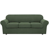 H.VERSAILTEX 4 Piece Stretch Sofa Covers for 3 Cushion Couch Covers for Living Room Furniture Slipcovers (Base Cover Plus 3 Seat Cushion Covers) Upgraded Thicker Jacquard Fabric (Sofa, Bronze Green)