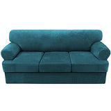 PrimeBeau Sofa Cover 4 Pieces T Cushion Sofa Slipcovers Thick Velvet Couch Cover Furniture Protector Stretch T Cushion Sofa Covers for 3 Cushion Couch with 3 Individual T Cushion Covers