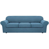 H.VERSAILTEX 4 Piece Stretch Sofa Covers for 3 Cushion Couch Covers for Living Room Furniture Slipcovers (Base Cover Plus 3 Seat Cushion Covers) Upgraded Thicker Jacquard Fabric (XL Sofa, Dusty Blue)