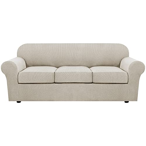 PrimeBeau Thicker Jacquard Fabric 3 Pieces Loveseat & Oversize Loveseat Covers for 2 Cushion Sofa Couch Slipcovers (Base Cover Plus 2 Seat Cushion Covers)