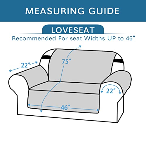 PrimeBeau 100% Waterproof Loveseat Cover Protector Couch Covers for Dogs/Pets | Sofa Slipcover for 2 Cushion Couch with Non Slip Backing and Adjustable Strap (Seat Width 46")