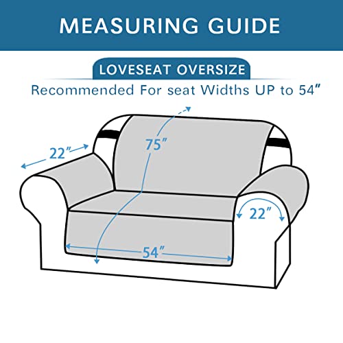 PrimeBeau 100% Waterproof Loveseat Cover Protector Couch Covers for Dogs/Pets | Sofa Slipcover for 2 Cushion Couch with Non Slip Backing and Adjustable Strap (Seat Width 46")