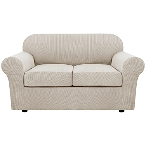 PrimeBeau Thicker Jacquard Fabric 3 Pieces Loveseat & Oversize Loveseat Covers for 2 Cushion Sofa Couch Slipcovers (Base Cover Plus 2 Seat Cushion Covers)