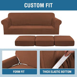H.VERSAILTEX 4 Piece Stretch Sofa Covers for 3 Cushion Couch Covers for Living Room Furniture Slipcovers (Base Cover Plus 3 Seat Cushion Covers) Upgraded Thicker Jacquard Fabric (XL Sofa, Caramel)