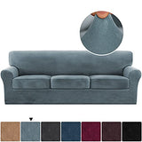 PrimeBeau Real Velvet Plush 4 Piece Stretch Sofa Covers Couch Covers for 3 Cushions Couch Sofa Covers
