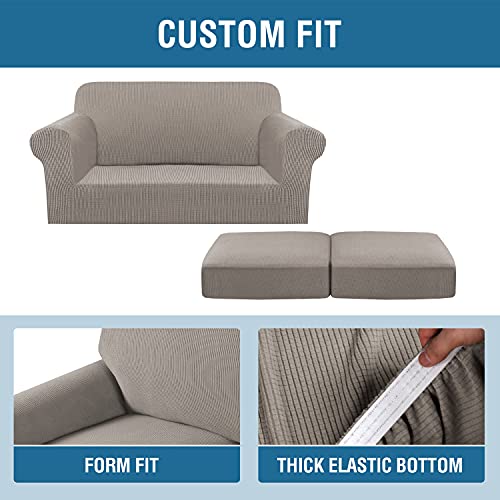 PrimeBeau Thicker Jacquard Fabric 3 Pieces Loveseat & Oversize Loveseat Covers for 2 Cushion Sofa Couch Slipcovers (Base Cover Plus 2 Seat Cushion Covers)