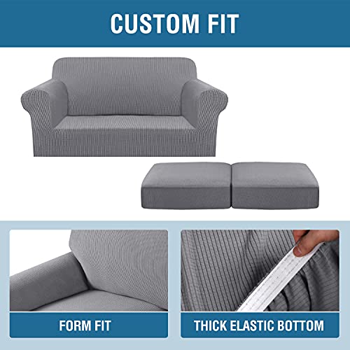 PrimeBeau Thicker Jacquard Fabric 3 Pieces Loveseat & Oversize Loveseat Covers for 2 Cushion Sofa Couch Slipcovers (Base Cover Plus 2 Seat Cushion Covers)