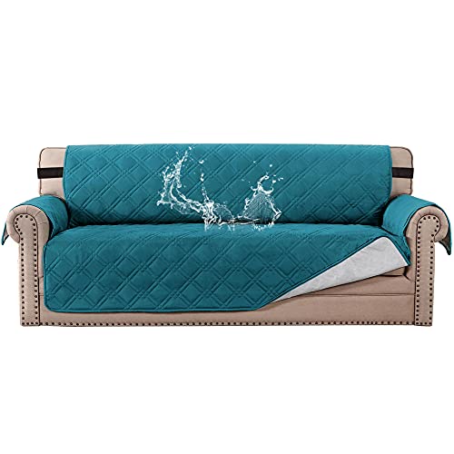 PrimeBeau 100% Waterproof Sofa Cover Protector | Couch Slipcover for 3 Cushion Couch | Non Slip Backing, Adjustable Strap | 5-Layers Material | Fits Seat Width up to 68"