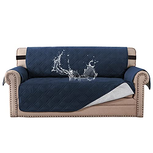 PrimeBeau 100% Waterproof Loveseat Cover Protector Couch Covers for Dogs/Pets | Sofa Slipcover for 2 Cushion Couch with Non Slip Backing and Adjustable Strap (Seat Width 46")