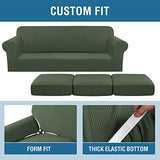 H.VERSAILTEX 4 Piece Stretch Sofa Covers for 3 Cushion Couch Covers for Living Room Furniture Slipcovers (Base Cover Plus 3 Seat Cushion Covers) Upgraded Thicker Jacquard Fabric (Sofa, Bronze Green)