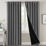 PrimeBeau 100% Blackout Curtains with Black Liner Back Tab Top, 2 Panels (52 Series)