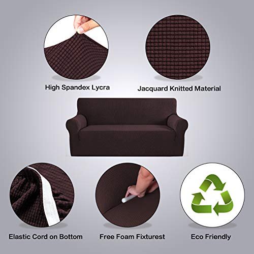 PrimeBeau 1 Piece Slipcovers for 3 Cushion Couch Soft Sofa Covers Washable Feature Thick Checked Jacquard Fabric with Elastic Bottom