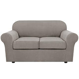 H.VERSAILTEX 3 Piece Stretch Sofa Covers for 2 Cushion Loveseat Couch Covers for Living Room Furniture Cover (Base Cover Plus 2 Seat Cushion Covers) Thicker Jacquard Fabric(Medium Sofa, Taupe)