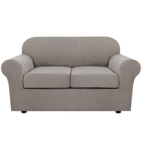 PrimeBeau Thicker Jacquard Fabric 3 Pieces Loveseat & Oversize Loveseat Covers for 2 Cushion Sofa Couch Slipcovers (Base Cover Plus 2 Seat Cushion Covers)
