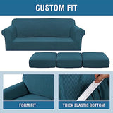 H.VERSAILTEX 4 Piece Stretch Sofa Covers for 3 Cushion Couch Covers for Living Room Furniture Slipcovers (Base Cover Plus 3 Seat Cushion Covers) Upgraded Thicker Jacquard Fabric (Sofa, Deep Teal)