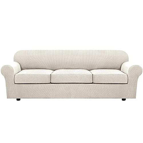 PrimeBeau 4 Pieces Premium Jacquard Sofa Slipcover Set, Sofa and Oversize Sofa