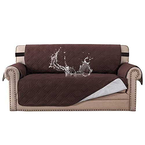 PrimeBeau 100% Waterproof Loveseat Cover Protector Couch Covers for Dogs/Pets | Sofa Slipcover for 2 Cushion Couch with Non Slip Backing and Adjustable Strap (Seat Width 46")