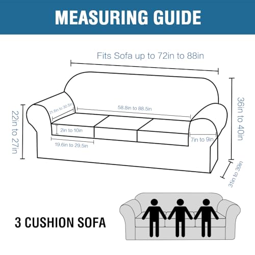 H.VERSAILTEX 4 Piece Stretch Sofa Covers for 3 Cushion Couch Covers for Living Room Furniture Slipcovers (Base Cover Plus 3 Seat Cushion Covers) Upgraded Thicker Jacquard Fabric (Sofa, Chocolate)