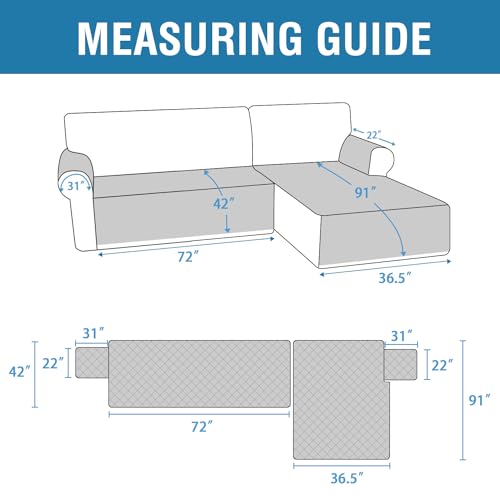 PrimeBeau 2 Piece L Shaped Couch Covers for Sectional Sofa Couch Cover with Chaise Lounge 100% Waterproof Furniture Covers for Pets