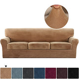 PrimeBeau Real Velvet Plush 4 Piece Stretch Sofa Covers Couch Covers for 3 Cushions Couch Sofa Covers