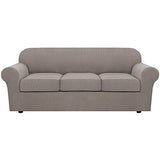 H.VERSAILTEX 4 Piece Stretch Sofa Covers for 3 Cushion Couch Covers for Living Room Furniture Slipcovers (Base Cover Plus 3 Seat Cushion Covers) Upgraded Thicker Jacquard Fabric (Sofa, Taupe)