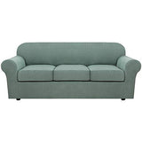 H.VERSAILTEX 4 Piece Stretch Sofa Covers for 3 Cushion Couch Covers for Living Room Furniture Slipcovers (Base Cover Plus 3 Seat Cushion Covers) Upgraded Thicker Jacquard Fabric (Sofa, Sage)