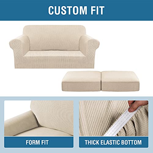 PrimeBeau Thicker Jacquard Fabric 3 Pieces Loveseat & Oversize Loveseat Covers for 2 Cushion Sofa Couch Slipcovers (Base Cover Plus 2 Seat Cushion Covers)