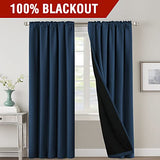 PrimeBeau 100% Blackout Curtains with Black Liner Back Tab Top, 2 Panels (52 Series)