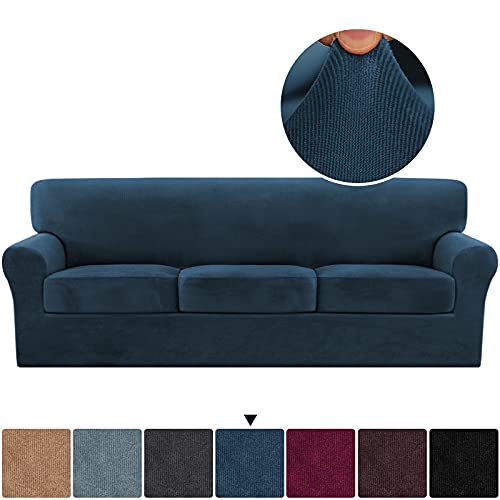 PrimeBeau Real Velvet Plush 4 Piece Stretch Sofa Covers Couch Covers for 3 Cushions Couch Sofa Covers